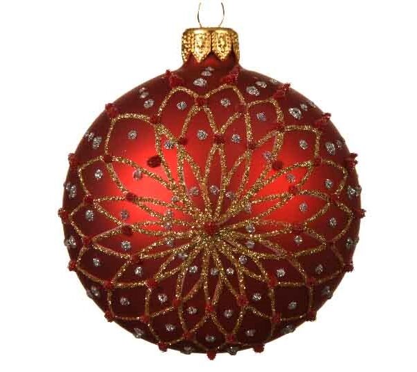 Red With Gold Glitter Glass Ball
