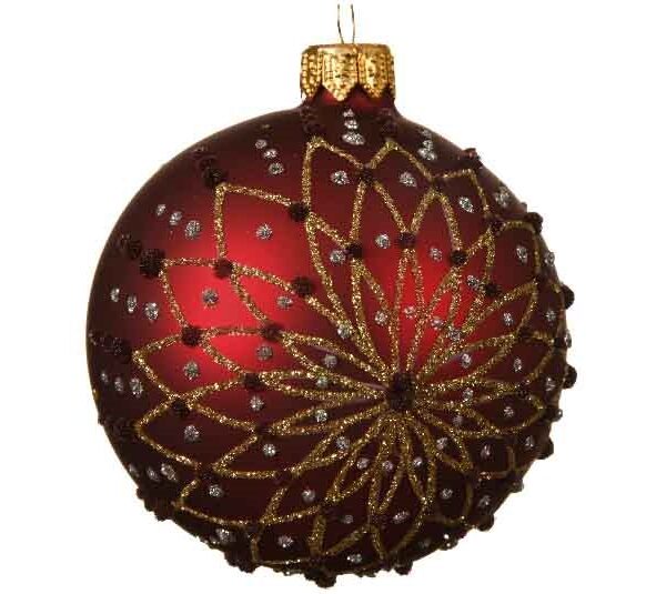 Bordo With Gold Glitter Glass Ball