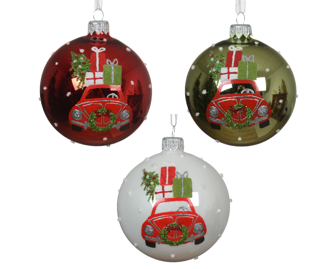 053243 כדור מבריק זכוכית חג המולד עם מכונית – תמונה 1