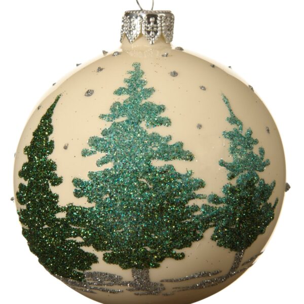 Cream and Green Trees Glass Ball