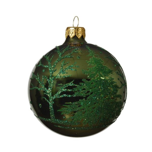 كرة زجاجية خضراء لامعة مع أشجار