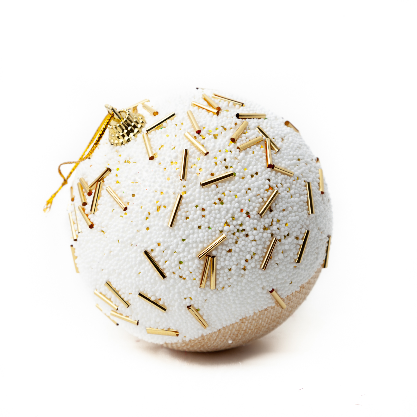 5468945 Gold And White XMAS Ball W/ Beige Mesh Fabric - Image 1