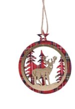 Tartan And Wood Reindeer With Foal Hanging Decoration