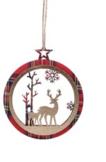 Tartan And Wood Reindeer With Foal Hanging Decoration - Image 2