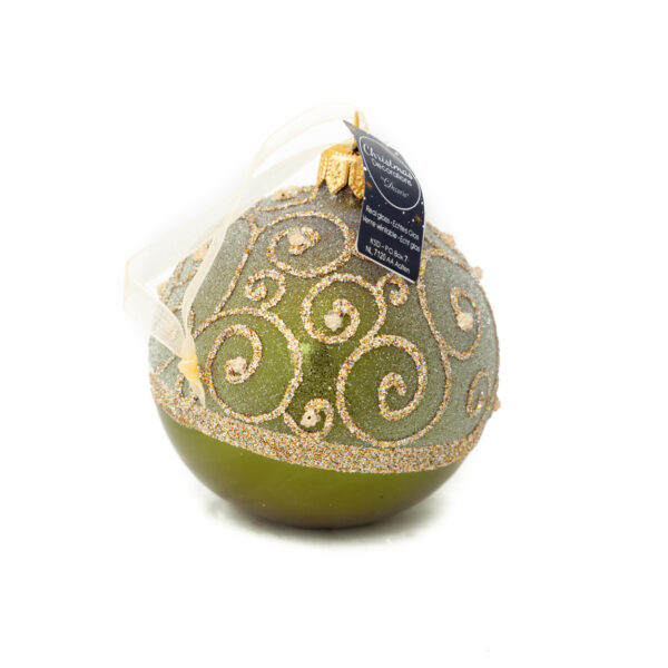 Green XMAS Glass Ball W/ Gold Pattern