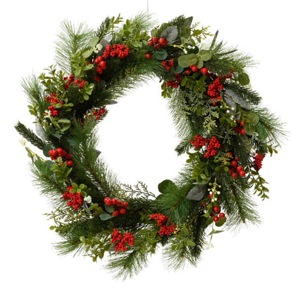 עיגול לחג המולד עם פירות יער אדומים