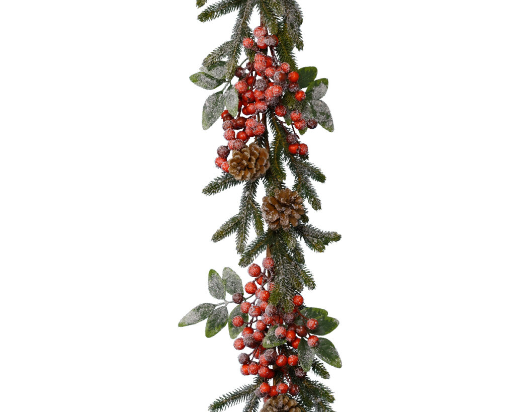 Green Christmas Garland With Red Berries – Wehbeh Land