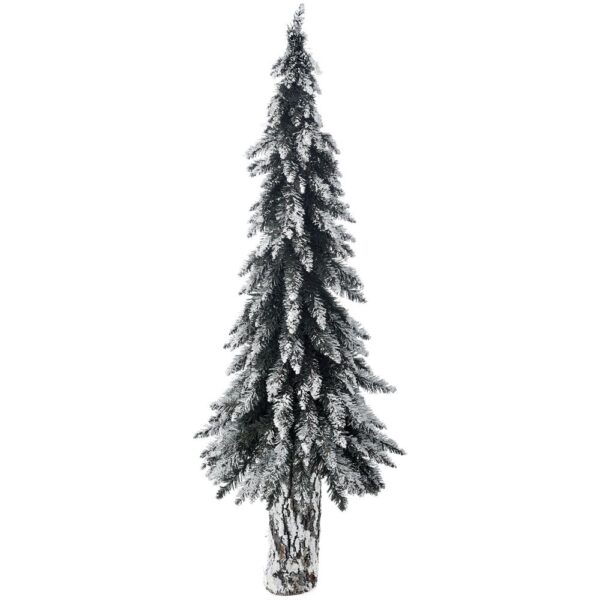 Snow Covered Christmas Tree With Wooden Trunk