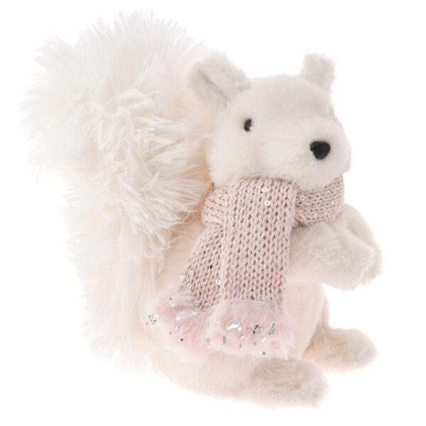 Christmas Cream Squirrel With Pink Scarf