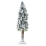 Snow Covered Christmas Tree With Wooden Base