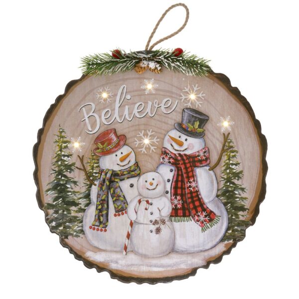 Wooden Hanging Signs Body SnowMan With Light