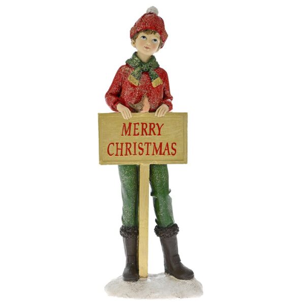Red Boy Holds A Merry Christmas Sign