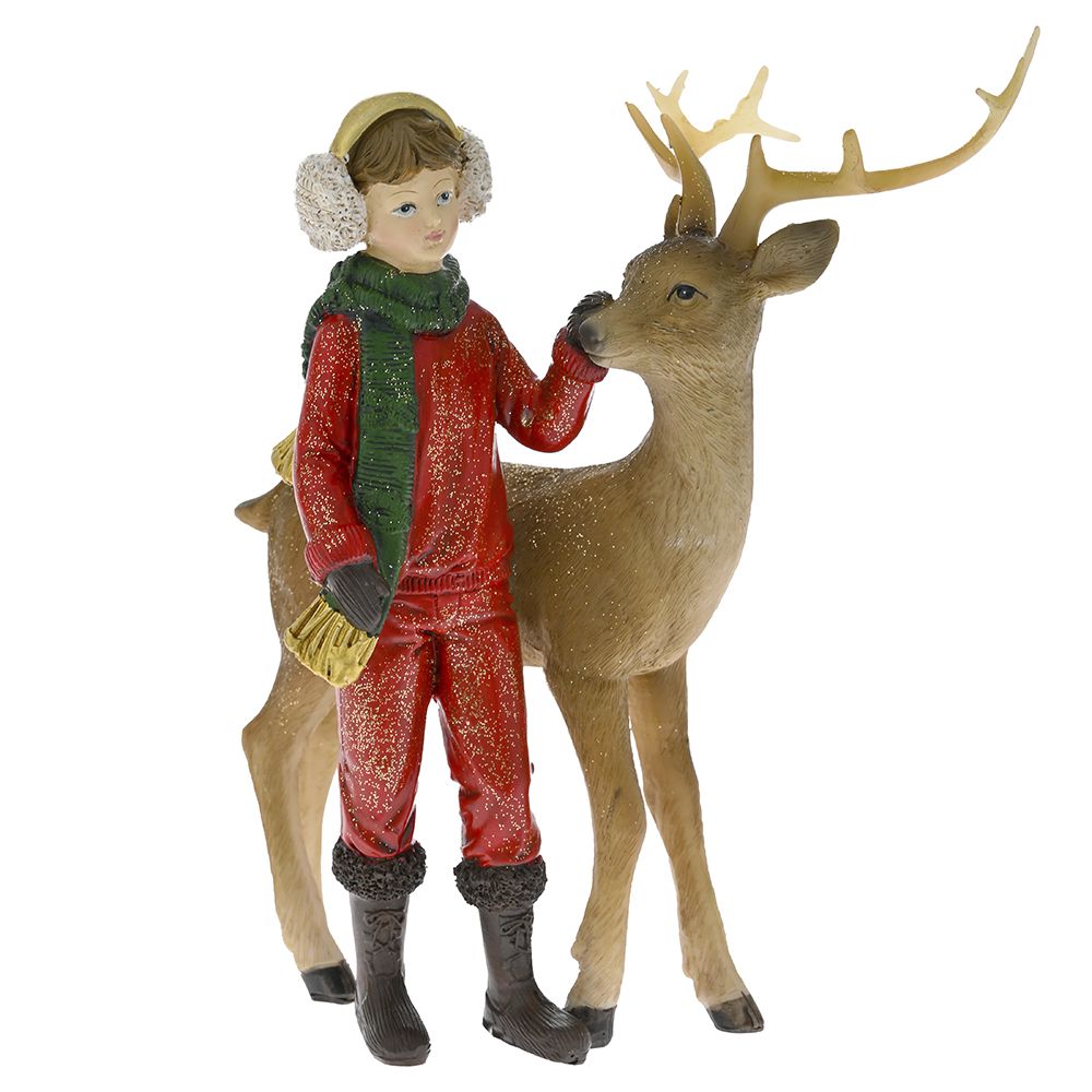 Red Polyresin Boy With Deer Wehbeh Land