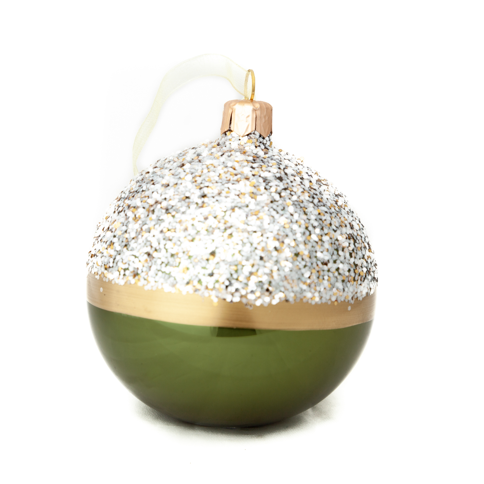 81825 Green Gold And Silver Glitter Glass Ball - Image 1
