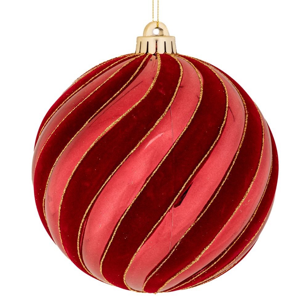15cm Burgundy Shiny Shatterproof Bauble Ornament with Swirl Design