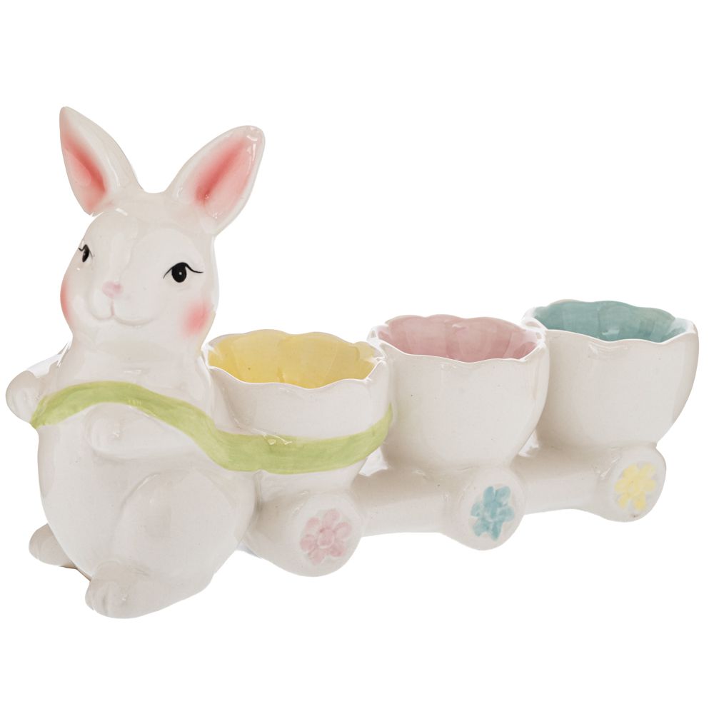 92416 צלחת ביצת ארנב קרמיקה לבנה לפסחא – תמונה 1
