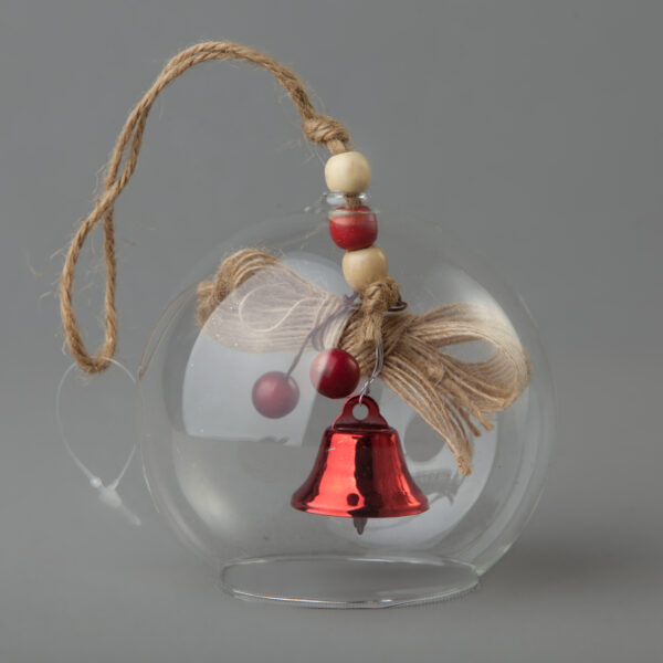 כדור זכוכית שקוף עם פעמון אדום