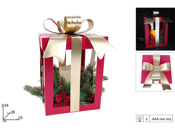 XNA24052361 8053482375847 صندوق هدايا عيد الميلاد المزخرف مع شمعة LED - الصورة 1