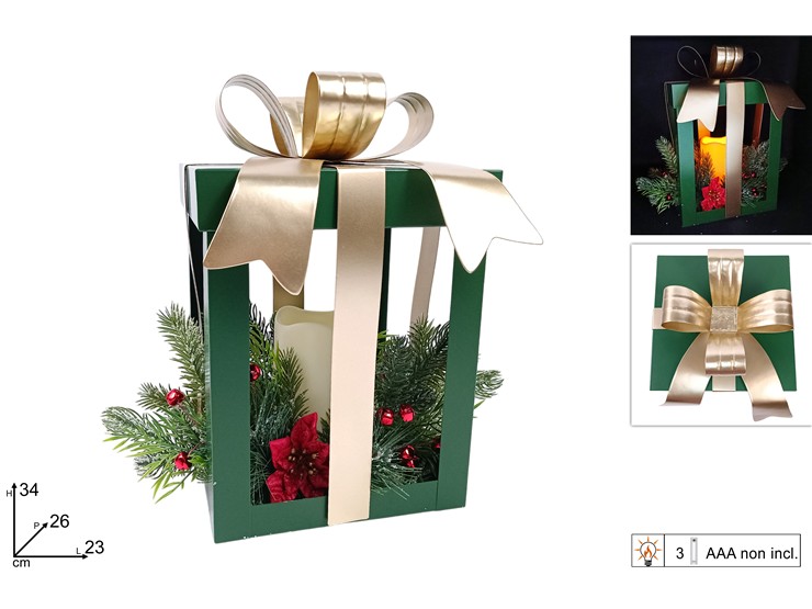 XNA24052371 8053482375854 صندوق هدايا عيد الميلاد المزخرف مع شمعة LED - الصورة 1