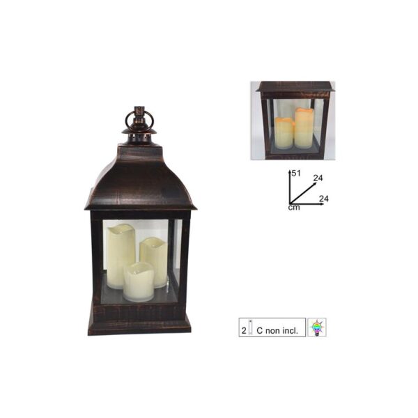 lanterna nera rame 51cm 3cand