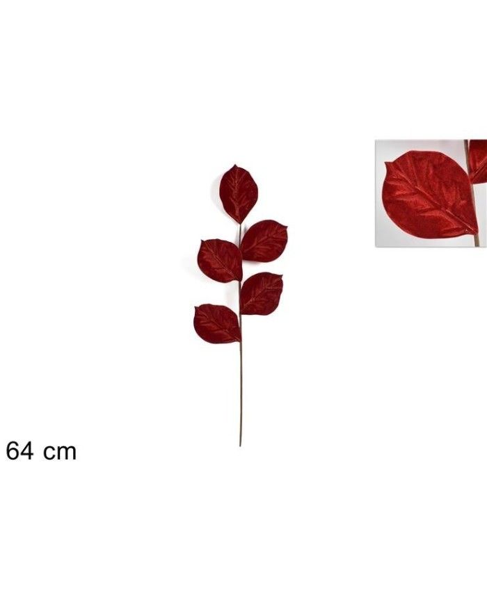 stelo foglie velluto 64 cm rosso tgl1985 גבעול קטיפה עם עלים באדום – תמונה 1
